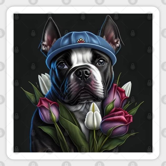 Staffy And Tulips Sticker by Enchanted Reverie